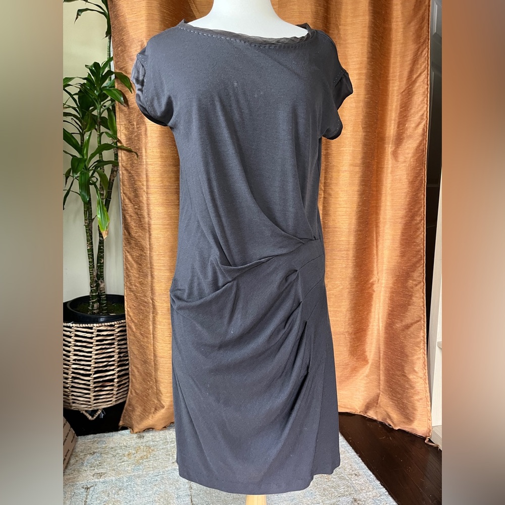 Gray Gunex midi made in Italy stretchy asymmetrical Sheath Dress size 6-8 (40)
